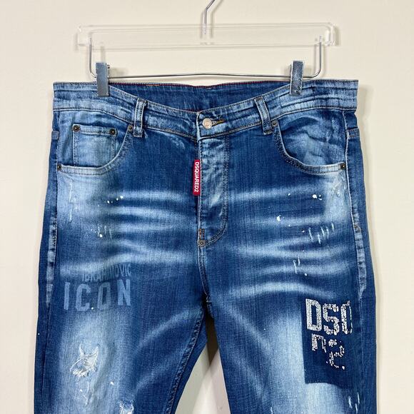 DSQUARED2 | Men’s Icon Distressed Slim Medium Wash Designer Blue Jeans 54 US 44 - Picture 3 of 12